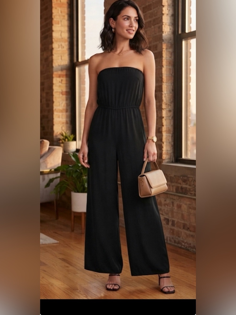 Express Black Strapless Wide-Leg Jumpsuit